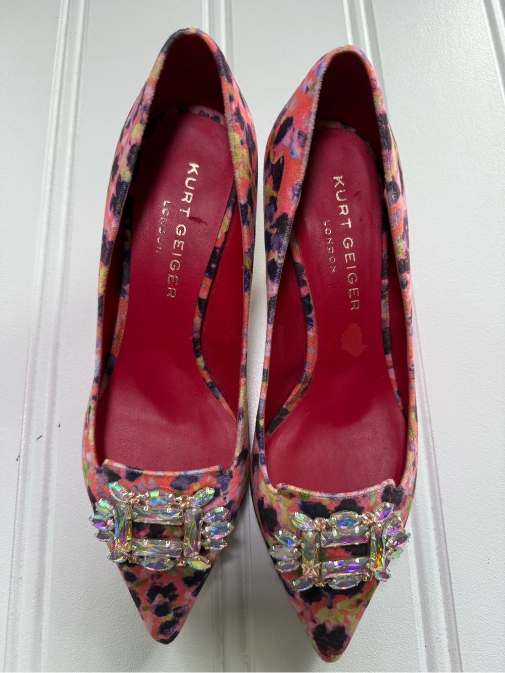 Kurt Geiger Pia Low Heel Shoes Jewel Gemstone Fabric Velvet Women 7.5 38 3025 - Picture 2 of 6